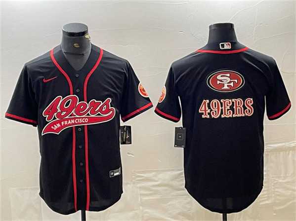 Men%27s San Francisco 49ers Black Team Big Logo With Patch Cool Base Stitched Baseball Jersey